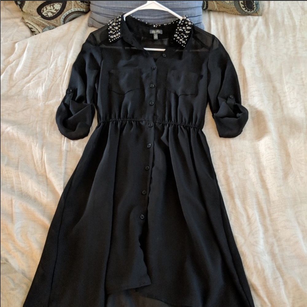 Black sheer button up dress